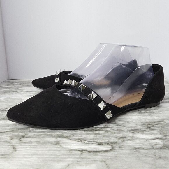 Torrid Shoes Dorsay Flats Studded Pointed Toe Black Faux Leather 10 WW Slip on - Picture 1 of 10
